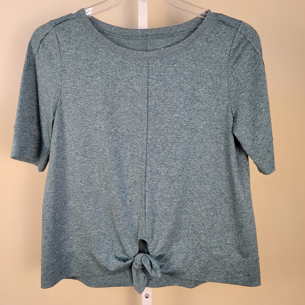 Womens Green Heather Space Dye Short Sleeve Front Tie Knot T-Shirt Top